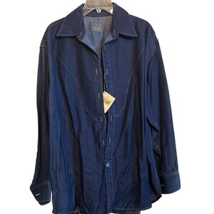 Men's Stubbs Indigo Denim Western Shirt Long Sleeve Shirt Without buttons SZ L
